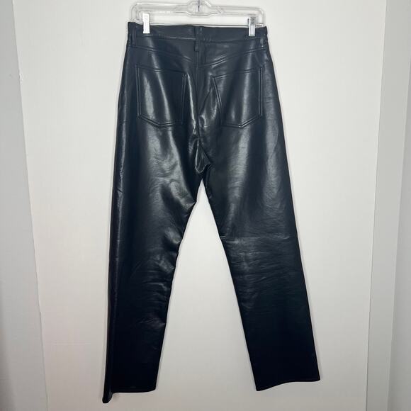 AGOLDE 90`s Pinch Waist Recycled Leather Straight Leg Black Womens Size 28 - Picture 4 of 16